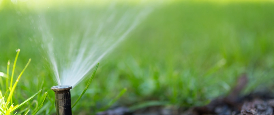 Irrigation sprinkler watering a lawn in Redlands, CO.