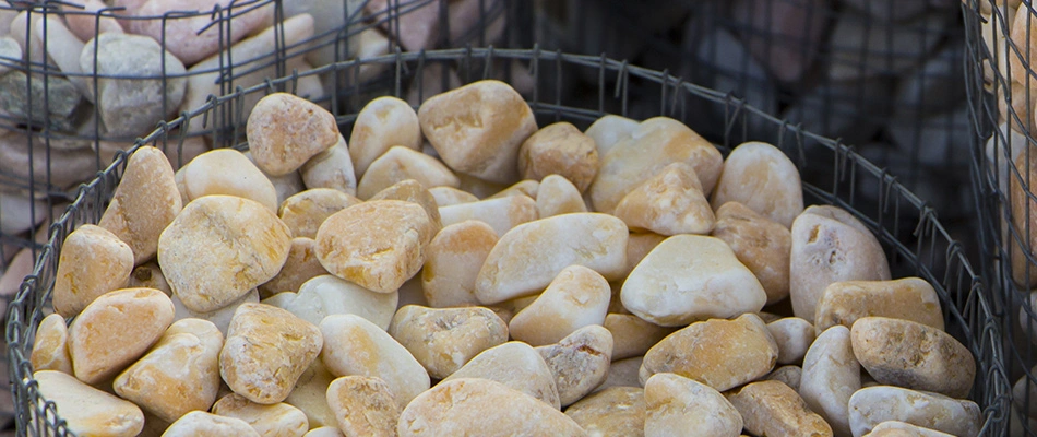 A basket of yellow and white landscape rocks up close near Grand Junction, CO and surrounding areas.