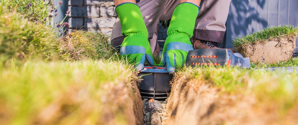 Irrigation specialist installing a system in a lawn in Fruitvale, CO.